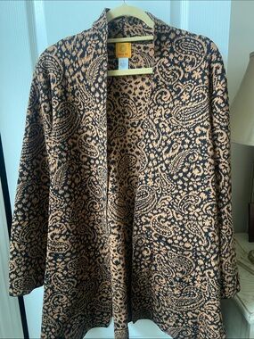 Ruby Rd. Black and Tan Paisley Open-Front Cardigan